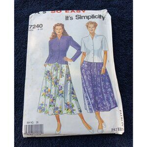 SIMPLICITY #7240 MISSES JACKET SKIRT SIze 8-20 B 31.5-42" UNCUT